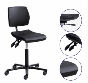 ERGOSLIM Asynchrone 3 manettes Polyuréthane 200 Roulettes Alu 610 46/66cm +régl.prof. Assise