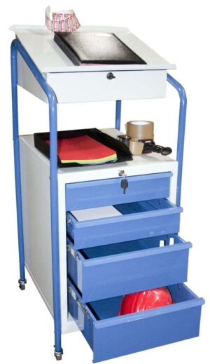 Pupitre avec rangement, 4 tiroirs, à roulettes, 150 kg