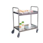 Desserte inox 304 L avec galeries de maintien, 2 plateaux, 835 x 435 mm, 300 kg