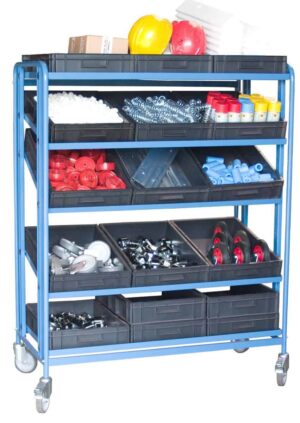 Servante à 5 plateaux inclinables réglables en hauteur avec 15 bacs, 250 kg