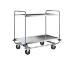 Desserte inox 304 L, châssis renforcé, 2 plateaux, 1000 x 600 mm, 160 kg