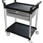 Desserte 2 plateaux plastique + 2 tiroirs, 250 kg