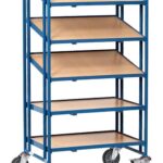 Servante pour bacs, plateaux bois, 5 plateaux