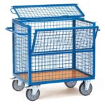 Chariot caisse treillis métallique, avec couvercle