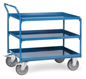 Chariot tôlé 3 plateaux à rebords étanches