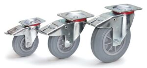Roue pivotante à frein à bandage caoutchouc