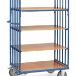 Chariot haut 4 plateaux, 2 ridelles à barres