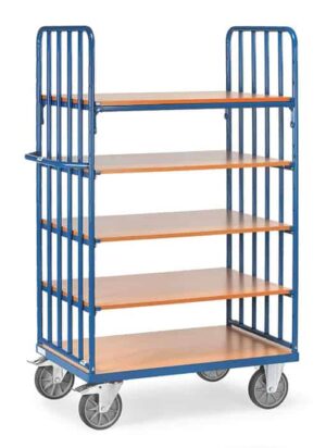 Chariot haut, 5 plateaux et 2 ridelles à barres