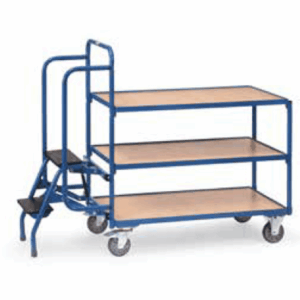 Chariot pour commandes, 3 plateaux avec marchepied