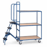 Chariot pour commandes, 3 plateaux avec marchepied
