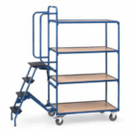 Chariot pour commandes, 4 plateaux avec marchepied